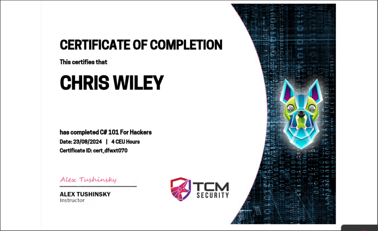 C# 101 for Hackers Certificate
