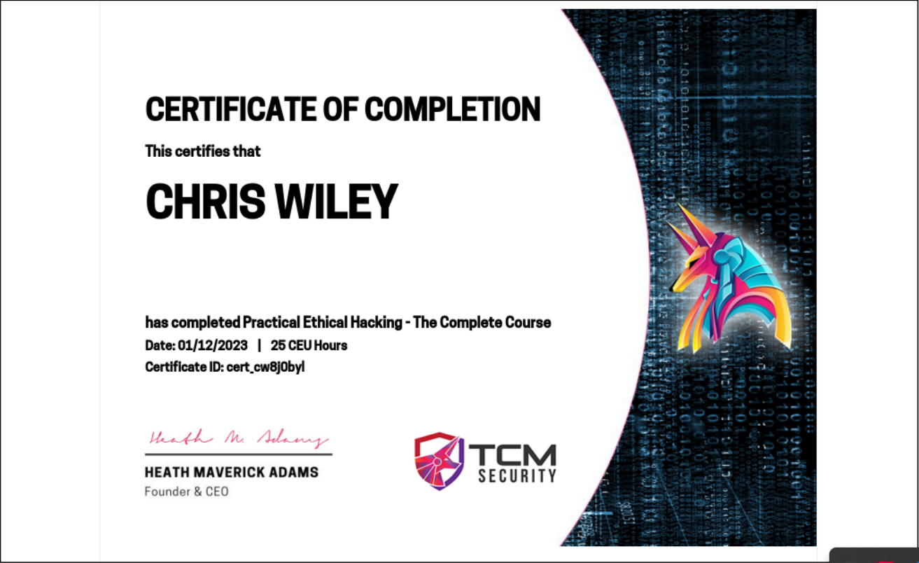 Practical Ethical Hacking Certificate